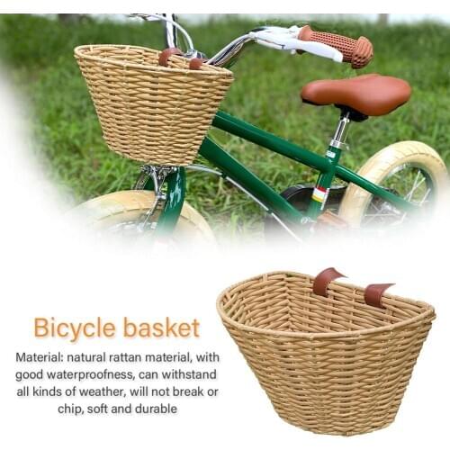 Rattan Bike Basket Cargo Bag Children Bicycle Front Handlebar Mount Basket Hand-woven Wicker Bicycle Storage Holder Fastshipping