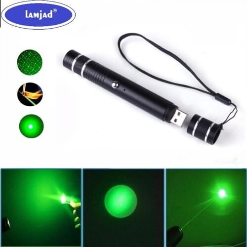 LAMJAD Hight Powerful Green Laser Pen USB Rechargeable 532nm Continuous Focus Line 1000 Meters Laser Range Pointer