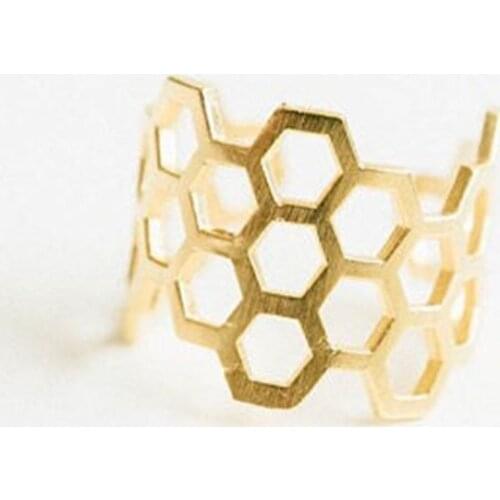 Trendy adjustable hexagon ring sexangle Honeycomb rings Jewelry Large wide flat ring Mens and womens ring Wholesale 30 PCS/Lot