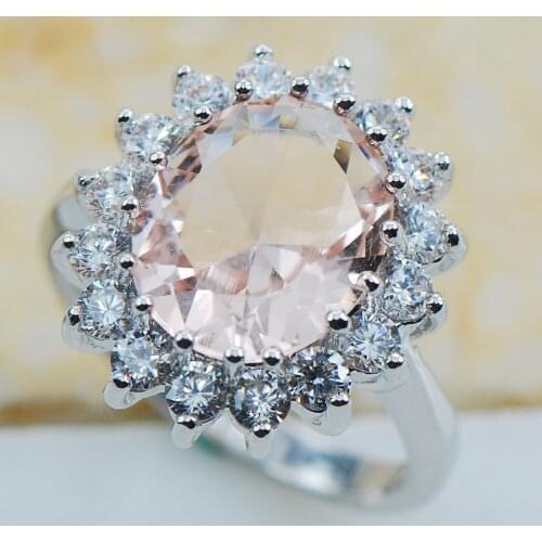 Morganite 925 Sterling Silver Top Quality Fancy Jewelry wedding Ring Size 5 6 7 8 9 10 11 F1179