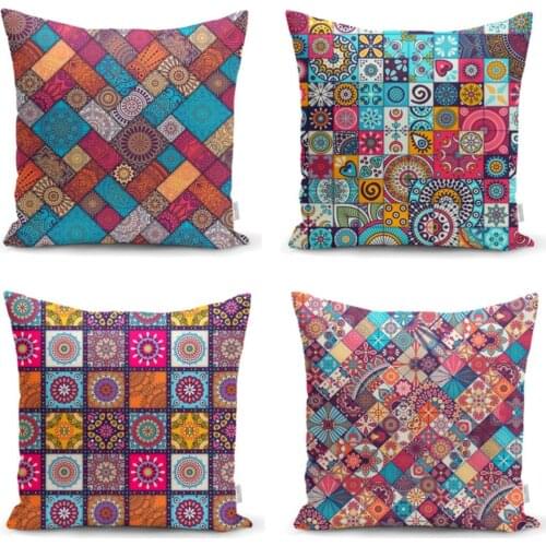 Decorative Rugs Patterned 4'lü Cushion Pillow decorate Case Set
