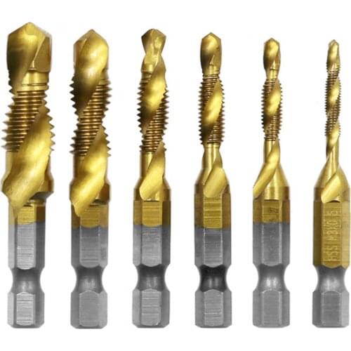 6Pcs 1/4 Inch M3-M10 Combination Drill Tap Bit Set HSS Screw Metric Thread Tap Compound High Speed Change Hand Tool