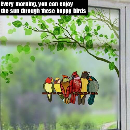 Birds On Branches - Stained Glass Style Heavy Stickers Window Wall Stickers Decoration Creative Interesting Animal Stickers