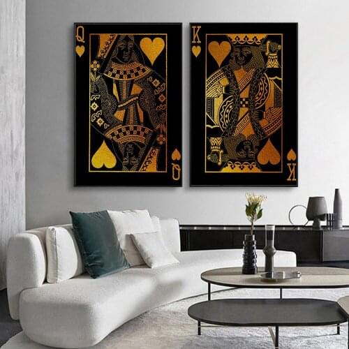 Canvas Wall Paintings King and Queen Of Hearts Two-Piece On Art Game Room Decoration Card Collectors Posters Prints Home Decors