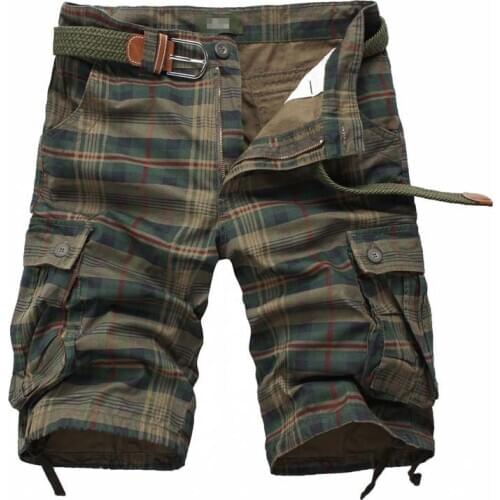 Wholesale Outdoor Summer Baggy Hiking Climbing Military Cotton Mens cargo overalls Mens sports Multi pocket plaid shorts