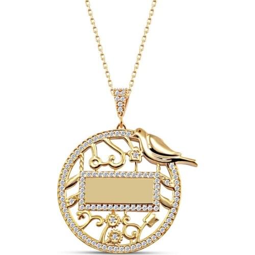 Name Post Bird and Rose Figured Silver Plate Necklace DN188