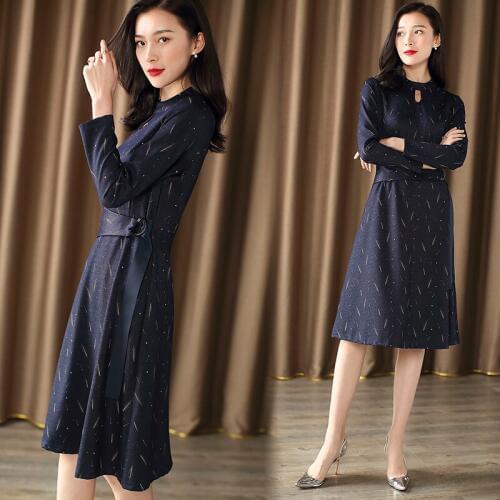 Autumn Winter Dress Women Clothes New Fashion Long Sleeves Printing A-line Dresses Elegant Party Office Ladies Casual Dress