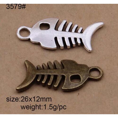 Fish Bone Charms Antique Silver Plated Pendant Bracelets Necklace Jewelry Making Accessories DIY 26x12mm