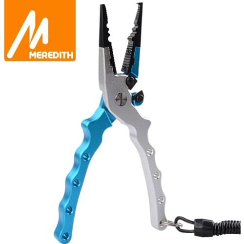 MEREDITH Fishing Pliers Aluminum Alloy Split Ring Cutter Fishing Holder Tackle with Sheath&Retractable Tether Combo Hook Remover