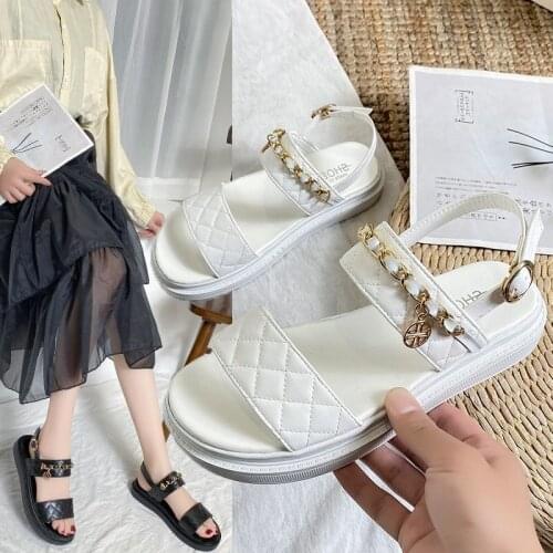 Luxury Designer Summer Women Sandals Female Gladiator Sandals Women Flat Heel Metal Sandals Comfortable Black White Sandalia