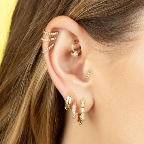 Bamboo shaped paved white cz huggie hoop earring gold color simple trendy hoops fashion women jewelry