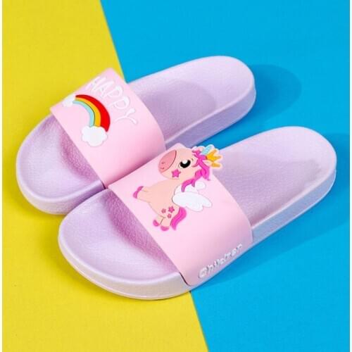 Unicorn Rainbow Slippers Summer PVC Cartoon Animal Shoes Boys Girls Kids Indoor Bathroom Non-slip Home Lovely Outdoor Flip Flops