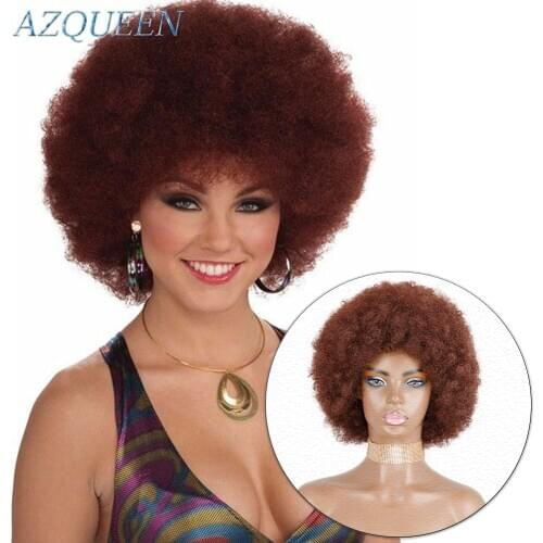 AZQUEEN Kinky Curly Afro Wigs Short Synthetic Wigs for Women Fluffy Heat Resistant Party Cosplay Wigs with Bangs