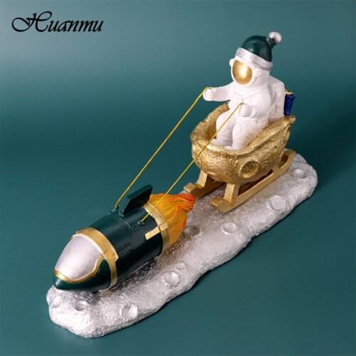 Resin Astronaut Figurines Spaceman Pulling Rocket Sled Sculpture Decor Miniatures Cosmonaut Statues Gift For Boys Christmas New