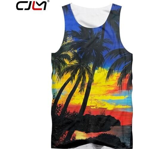 CJLM Summer Tops Men/Women 3d Tank Top Print Coconut tree landscape Vest Hiphop Punk Sleeveless Tee Shirts Unisex Singlets 5XL