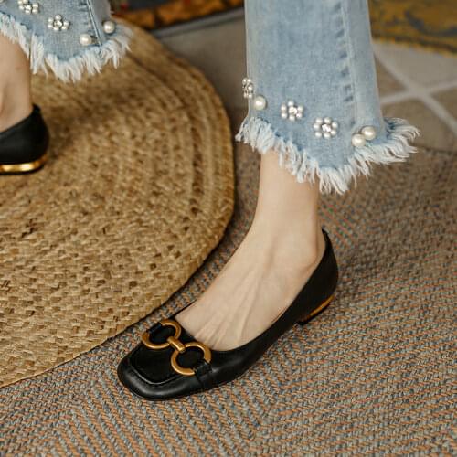 Ladies Flat Shoes PU Leather Retro Square Toe Loafers for Women 2021 Autumn Casual Flats Slip On Elegant Party Wedding Shoes
