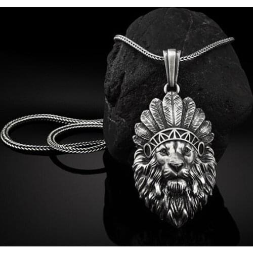 Hip-hop style Jewelry on the neck Indian crown lion head pendant necklaces for man animal zodiac Mens chain necklace