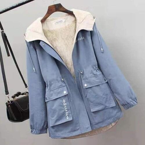 Womens Winter Jacket 2021 New Plus Velvet Thick Warm Outwear all-match Casual Short Loose Windbreaker Female Hooded Coat