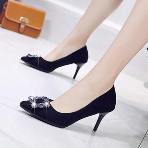 Spring and summer new fashion black high heel suede 9CM professional high heel womens shoes large size 9 40