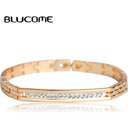 Blucome New Copper Crystal Bracelet for Women Rose Gold Color Link Pulseiras Female Stainless Steel Bracelets Bangles Hand Chain