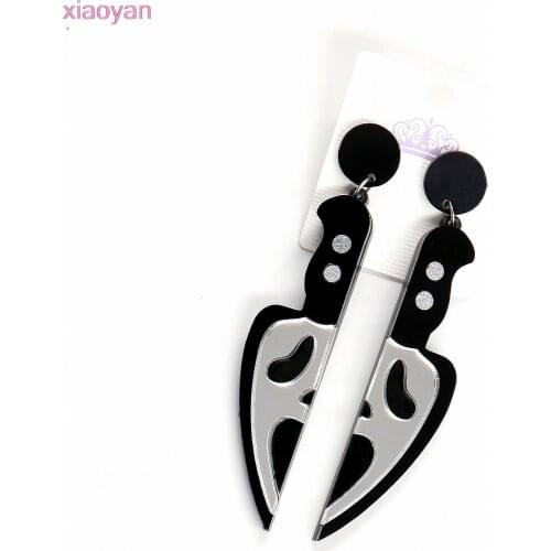 1pair) Halloween Dangle Earrings Holiday Acrylic Earrings Skull Knife Dangle Earrings