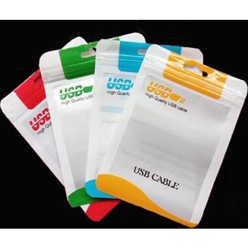3000pcs Zipper Retail Packaging Bag for USB Cable Poly PP bag Package Bags 10*15cm Colorful Plastic