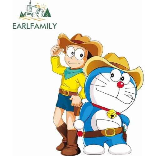 EARLFAMILY 13cm x 9.4cm Nobita Nobi Doraemon Car Stickers Vinyl Car Wrap for JDM Car Whole Body Motorcycle Auto 3D Decals