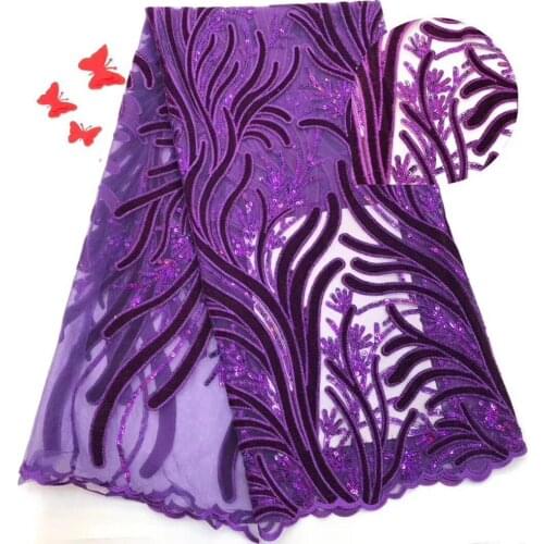 African sequins lace fabric 2019 purple sequence french velvet lace high quality bridal Nigerian wedding tulle mesh lace Dubai