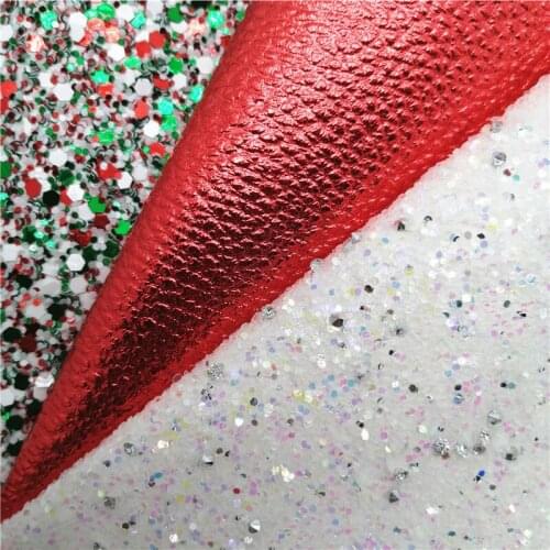 Christmas Red and White Chunky Glitter Leather Fabric Flowers Polka Dots Printed Synthetic Leather BOWS DIY 21X29CM G527