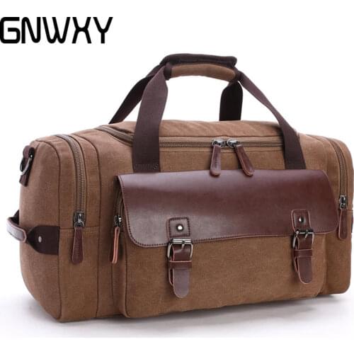 GNWXY Large Canvas Travel Bags Shoulder Crossbody Hand Luggage Bag Retro Leather Trim Practical Weekend Bag Dripshipping