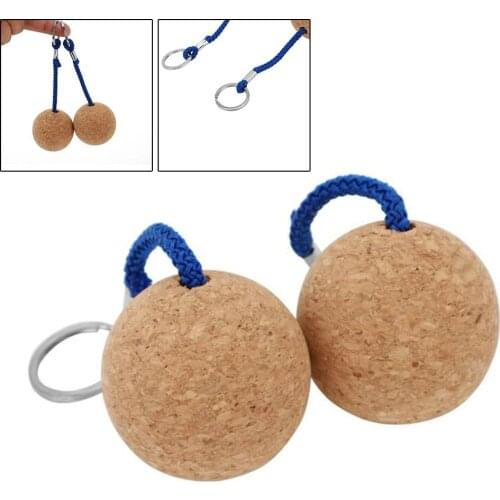 2x 50mm Floating Cork Ball Key Ring Sailing Boat Float Buoyant Rope Ultraweight Wooden Keychain Keyring Kayak Accessories