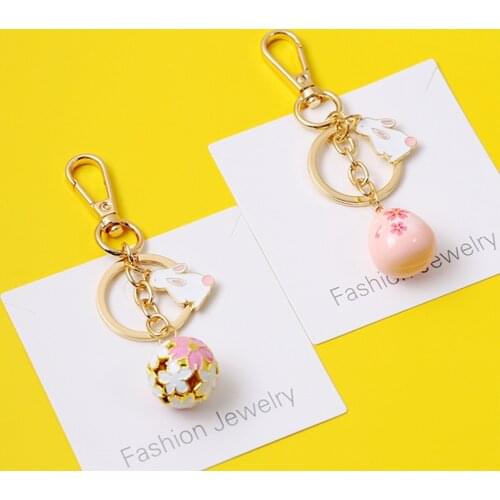 Cute Japanese Love Omori Cherry Flower Bell Key Chains Car Keys Bag Keychains Decor Pendent Charm for Airpods for Samsung Buds