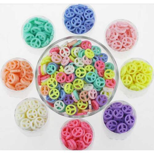 100pcs peace pendant DIY Acrylic Beads Fashion Candy Color Beads Fit for Handmade Craft Jewelry Accessories