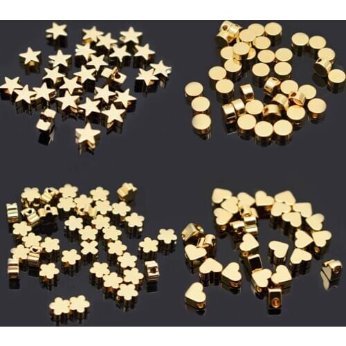 6mm Pentagram heart cross Butterfly shape Beads Metal Copper beads Gold Loose beads for Jewelry Making DIY Bracelet hole 1.7mm