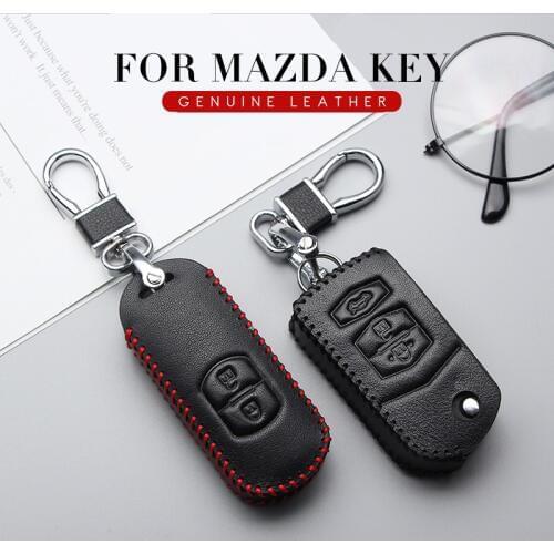 KUKAKEY Genuine Leather Car Key Case Cover Car Styling For Mazda 3 6 CX5 CX7 323 626 Familia CX-3 CX-5 Demio Key Bag Holder