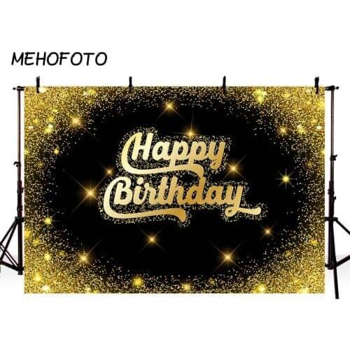 MEHOFOTO Black and Gold Happy Birthday Photography Background Glitter Dot Glamour Sparkle Adults Party Decoration Photo Booth