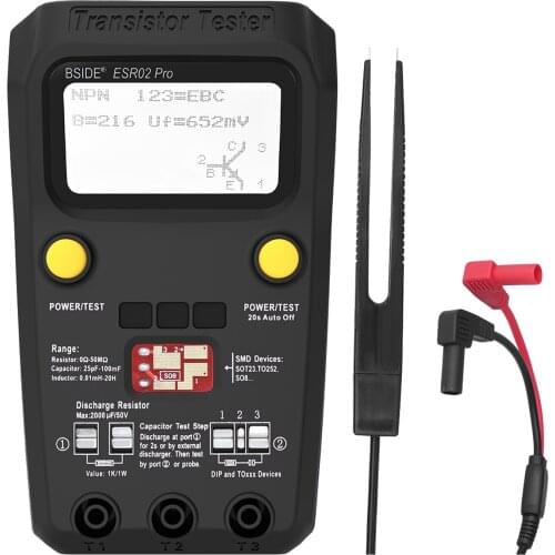 BSIDE ESR02 Pro Transistor Tester Digital Multimeter Diode Triode Resistor Capacitance Inductance MOSFET NPN Triac MOS Detector
