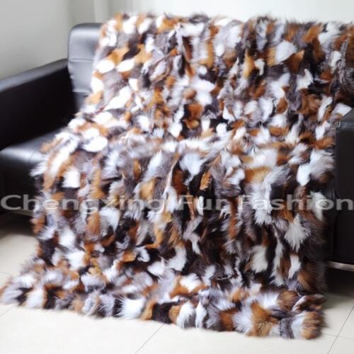 CX-D-38 150X200CM New Product Pachwork Red&Silver Fox Fur Blanket/Fur Throw