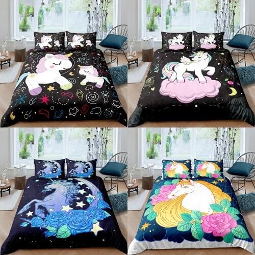 Home Textiles Luxury 3D Unicorn Print Duvet Cover Set 2/3 Pcs Pillowcase Kids Bedding Set AU/EU/UK/US Queen and King Size