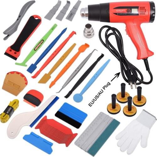 FOSHIO Carbon Fiber Wrapping Foil Tool Kit with Heat Air Gun Vinyl Film Install Squeegee Scraper Car Sticker Decal Cutting Knife