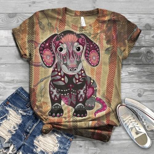 Fashion casual mens and womens summer round neck 3D puppy print T-shirt childrens street outdoor comfortable inch shirt