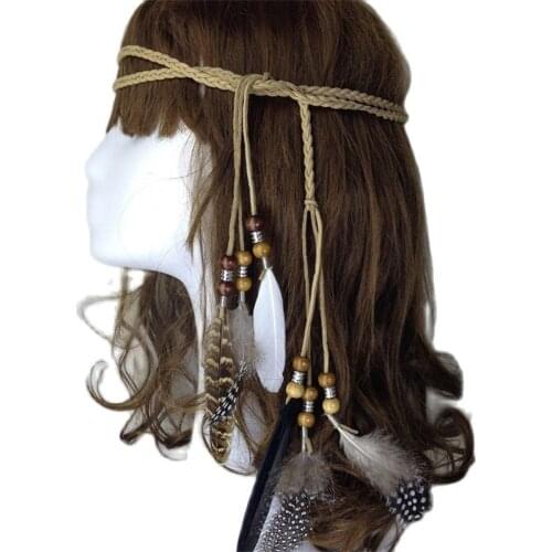 Bohemian style Indian Feather Headband Headdress Hair Rope Headwear Tribal Hippie Handmade Hair Accessories for Women 38