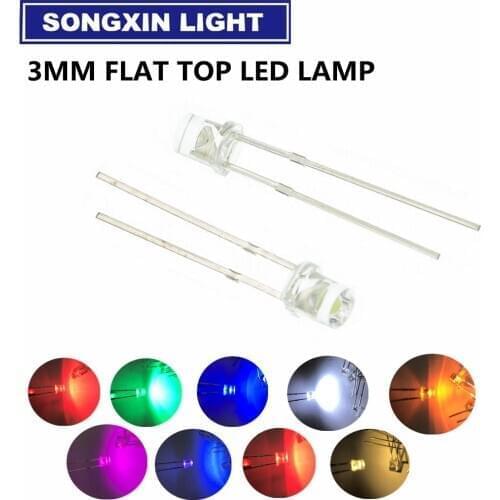 100pcs 3mm LED Flat Top Light Emitting Diode White Green Red Blue Yellow Orange Purple UV Pink RGB infrared emitter IR receiver