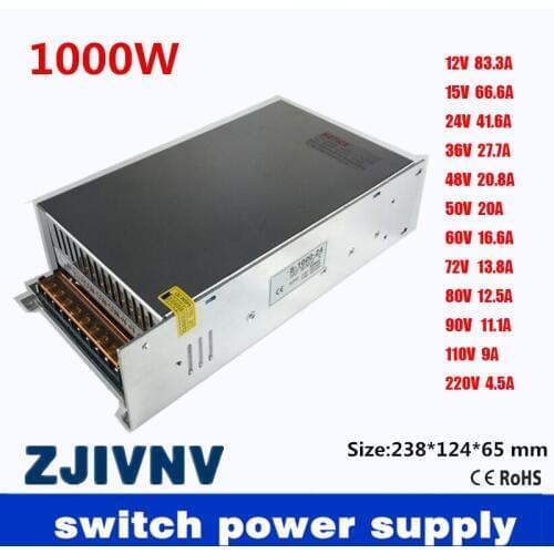 Single Output 1000W Switching Power Supply 12V 15V 24V 36V 48V 50V 60V 72V 80V 90V 110V 220V AC110V or 220V TO DC SMPS
