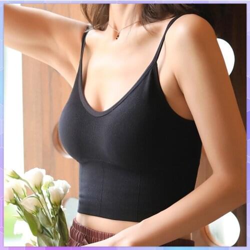 Sexy Elastic Womens Crop Top Female V Neck Tube Top Bar U-shaped Underwear Camis Sleeveless Short Vest Summer Strap Camisole