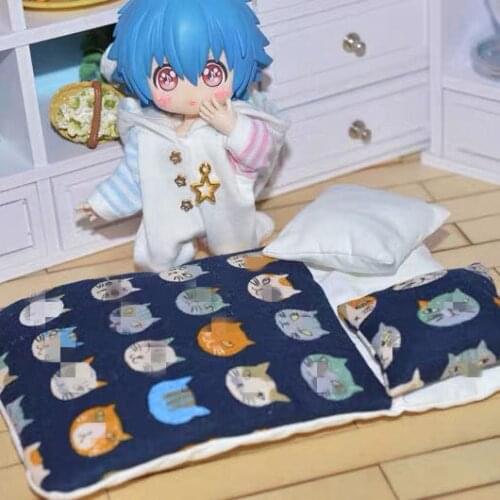 OB11 Doll Quilts are suitable for 1/12 stylish versatile cartoon cat animal picture/mirror quilt +2 pillows/throw pillow bedding