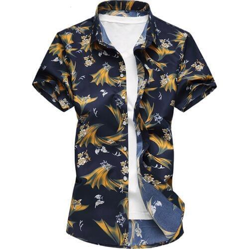 Summer Mens Short Sleeve Beach Hawaiian Shirts Cotton Casual Floral Shirts Men Chemise Homme Asian Size M-7XL