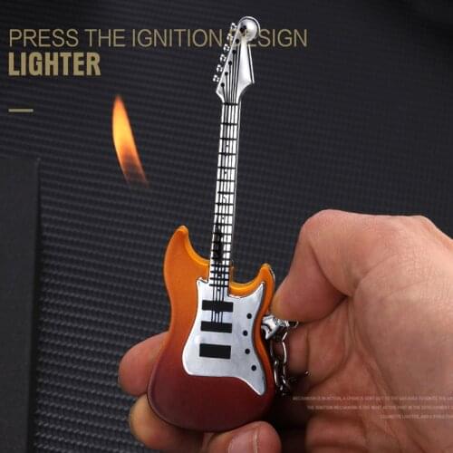 Metal novelty guitar lighter mens gift mini cute candle windproof custom torch candle butane lighter