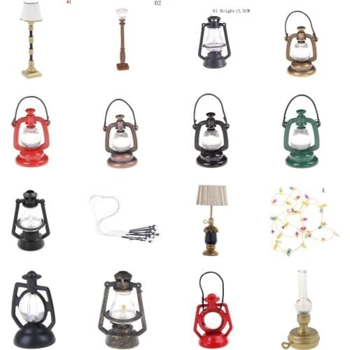 1/2Pcs Mini 1:12 Miniature Table Candlestick Retro Kerosene Lamp Doll House Lamps Decor Accessories Dollhouse Furniture Toys