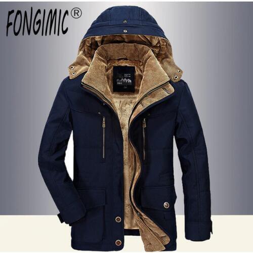 Cotton Jacket Large Size Winter Mens Cotton Jacket with Velvet Thickening Medium Long Warm Jacket Father Loaded Removable Cap